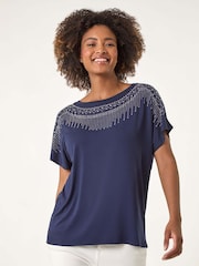 Roman Blue Hotfix Embellished Stretch T-Shirt - Image 4 of 5