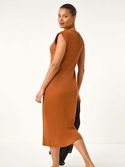 Roman Brown Ribbed Cap Sleeve Midi Dress - Image 3 of 5