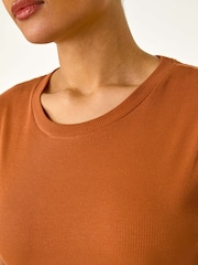Roman Brown Ribbed Cap Sleeve Midi Dress - Image 5 of 5