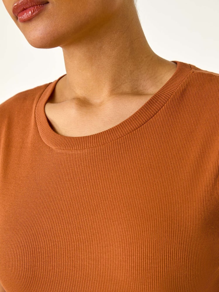 Roman Brown Ribbed Cap Sleeve Midi Dress - Image 5 of 5