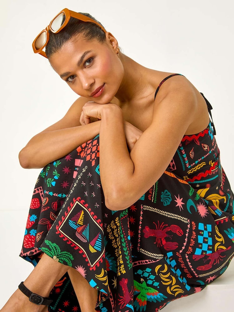 Roman Black Postcard Ric Rac Midi Dress - Image 1 of 5