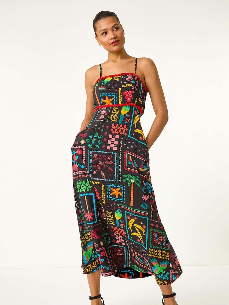 Roman Black Postcard Ric Rac Midi Dress - Image 2 of 5