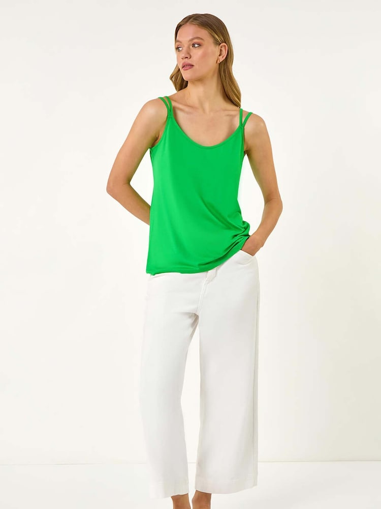 Roman Green Plain Double Strap Stretch Vest Top - Image 1 of 5