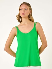 Roman Green Plain Double Strap Stretch Vest Top - Image 2 of 5