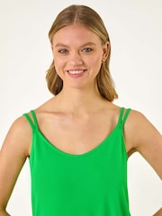 Roman Green Plain Double Strap Stretch Vest Top - Image 4 of 5