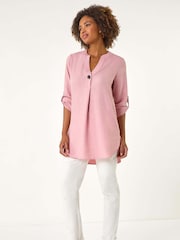 Roman Pink Longline V-Neck Button Tunic Top - Image 2 of 5