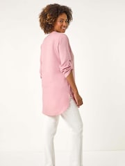 Roman Pink Longline V-Neck Button Tunic Top - Image 3 of 5