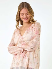 Roman Pink Floral Print Frill Detail Blouse - Image 1 of 5