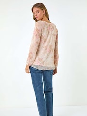 Roman Pink Floral Print Frill Detail Blouse - Image 3 of 5