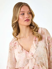 Roman Pink Floral Print Frill Detail Blouse - Image 4 of 5
