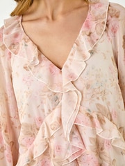 Roman Pink Floral Print Frill Detail Blouse - Image 5 of 5