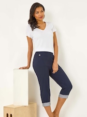 Roman Blue Contrast Stripe Cropped Trousers - Image 1 of 5
