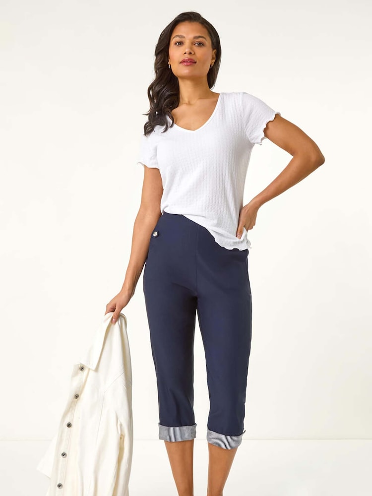Roman Blue Contrast Stripe Cropped Trousers - Image 2 of 5