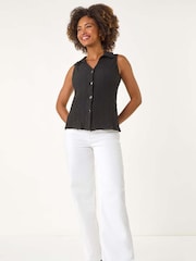 Roman Textured Sleeveless Buttoned Blouse - Imagen 2 de 5