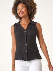 Roman Textured Sleeveless Buttoned Blouse - Imagen 4 de 5