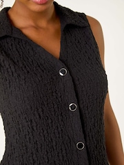 Roman Textured Sleeveless Buttoned Blouse - Imagen 5 de 5
