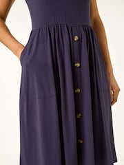 Roman Blue Contrast V-Neck Stretch Midi Dress - Image 5 of 5