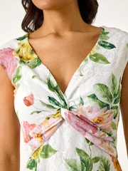 Roman Pink Rose Print Lace Knot Stretch Dress - Image 2 of 5