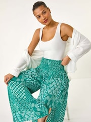 Roman Green Swirl Print Palazzo Wide Leg Trousers - Image 1 of 5