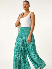 Roman Green Swirl Print Palazzo Wide Leg Trousers - Image 2 of 5