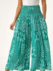 Roman Green Swirl Print Palazzo Wide Leg Trousers - Image 4 of 5