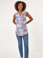Roman Orange Leaf Burnout Print Vest Top - Image 1 of 5