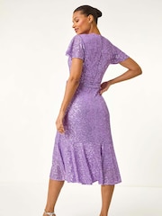 Roman Purple Sequin Wrap Front Midi Dress - Image 3 of 5