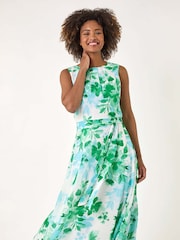 Roman Floral Pleated Neck Midi Dress - Imagen 1 de 5