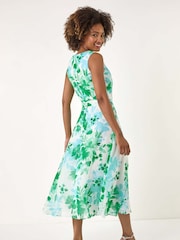 Roman Floral Pleated Neck Midi Dress - Imagen 3 de 5