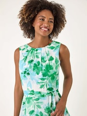 Roman Floral Pleated Neck Midi Dress - Imagen 4 de 5