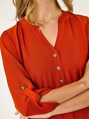 Roman Orange Longline Notch Neck Buttoned Blouse - Image 5 of 5