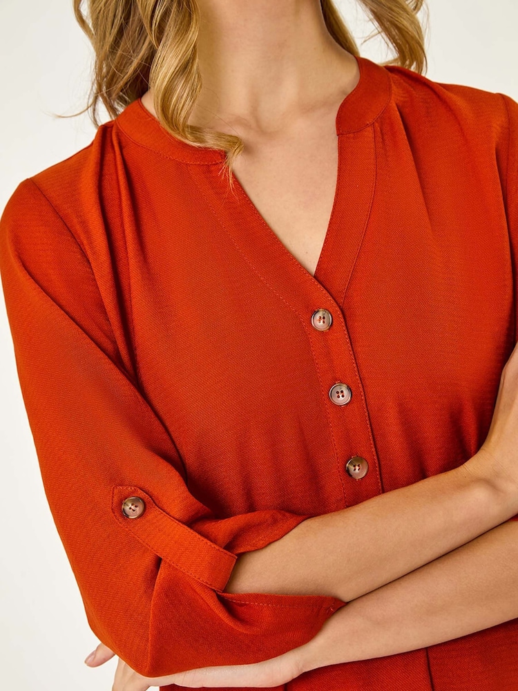 Roman Orange Longline Notch Neck Buttoned Blouse - Image 5 of 5