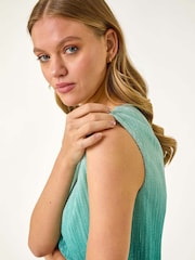 Roman Blue Ombre Plisse Bubble Hem Blouse - Image 1 of 5