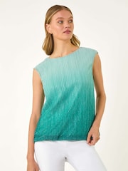 Roman Blue Ombre Plisse Bubble Hem Blouse - Image 4 of 5