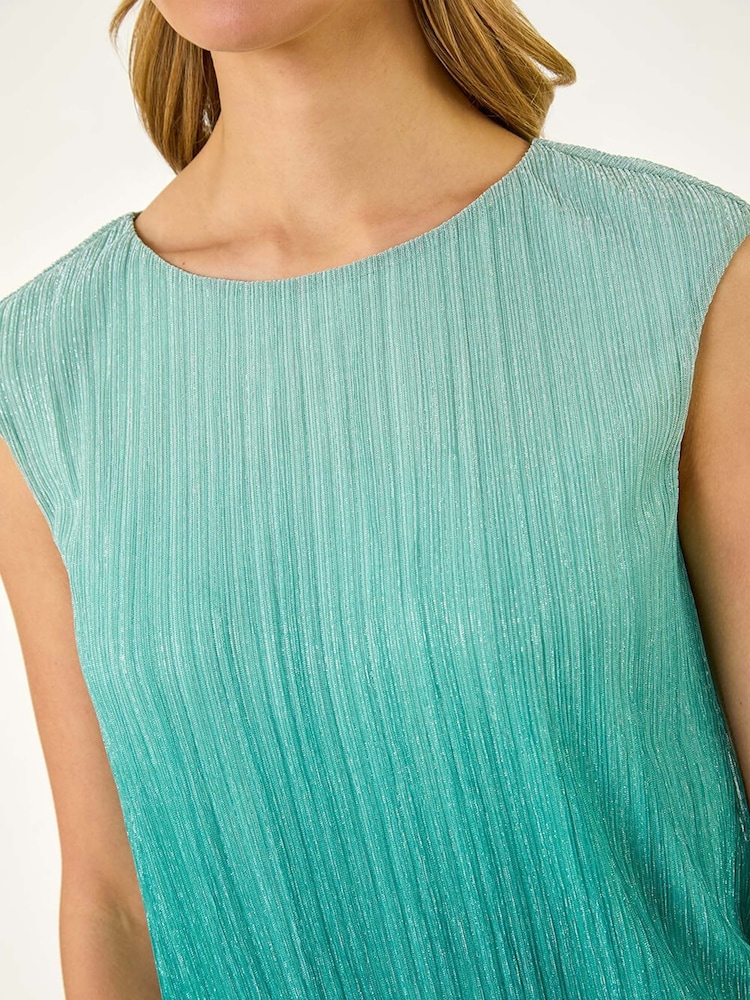 Roman Blue Ombre Plisse Bubble Hem Blouse - Image 5 of 5