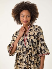 Roman Black Floral Print Border 100% Cotton Maxi Dress - Image 4 of 5