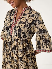 Roman Black Floral Print Border 100% Cotton Maxi Dress - Image 5 of 5