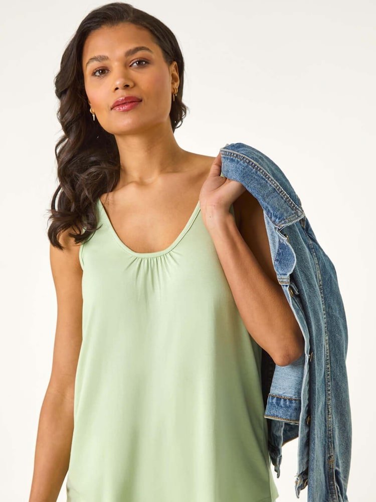 Roman Green Plain V-Neck Stretch Jersey Vest Top - Image 1 of 5