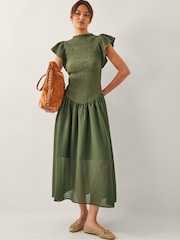 Monsoon Green Dee Drop Waist Midi Dress - Image 1 of 5