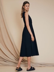 Threadbare Black Linen Blend Ruched Midi Dress - Image 2 of 4