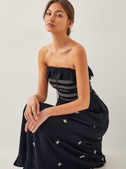 Monsoon Black Blair Embroidered Frill Midi Dress - Image 2 of 5