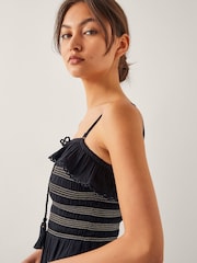 Monsoon Black Blair Embroidered Frill Midi Dress - Image 4 of 5