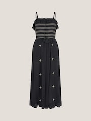 Monsoon Black Blair Embroidered Frill Midi Dress - Image 5 of 5