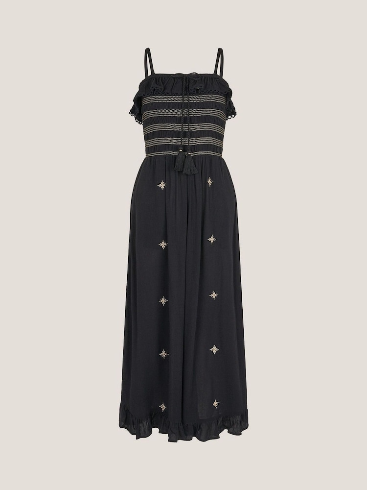 Monsoon Black Blair Embroidered Frill Midi Dress - Image 5 of 5