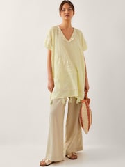 Monsoon Yellow 100% Cotton Suzie Tassel Kaftan Cover-Up - Image 1 of 5