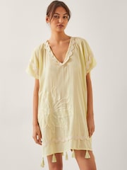 Monsoon Yellow 100% Cotton Suzie Tassel Kaftan Cover-Up - Image 2 of 5