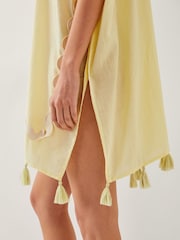 Monsoon Yellow 100% Cotton Suzie Tassel Kaftan Cover-Up - Image 4 of 5