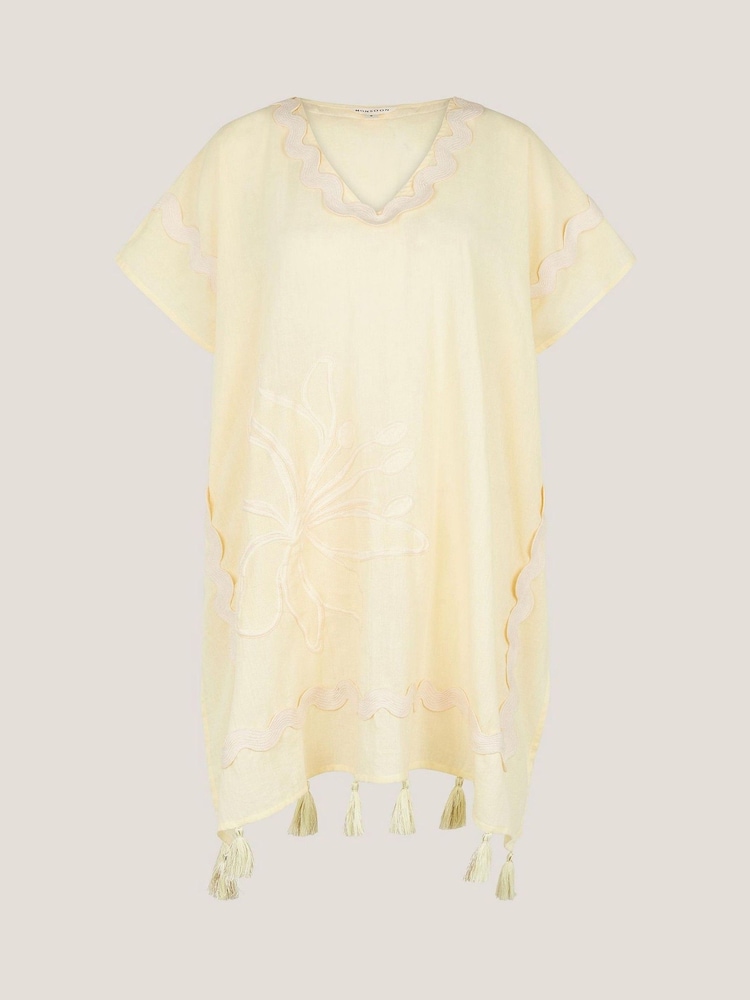 Monsoon Yellow 100% Cotton Suzie Tassel Kaftan Cover-Up - Image 5 of 5