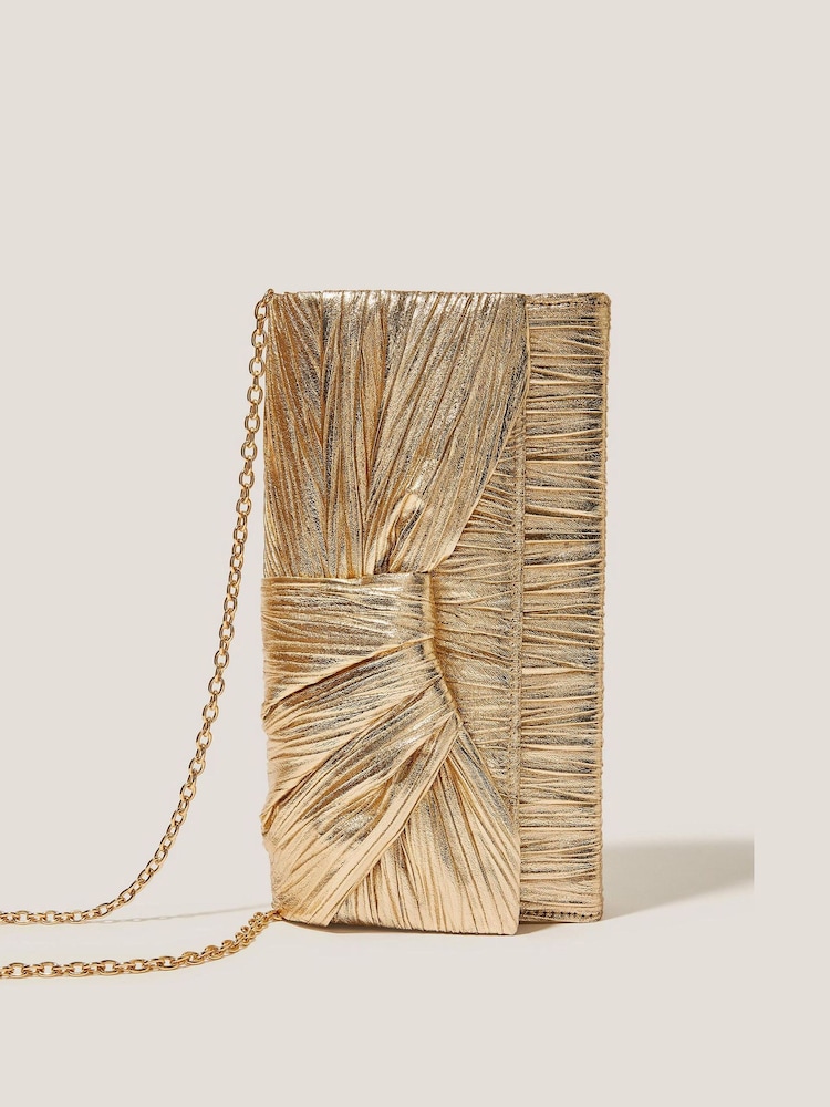 Monsoon Natural Mia Pleated Metallic Clutch Bag - Image 1 of 4