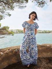 បោះពុម្ពផ្កាពណ៌ស/ខៀវ - អាវក្រៅស្មា - រូបភាព 2 នៃ 9